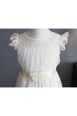 Robe de cortège enfant courte naturel de longueur à genou textile en tulle a-ligne