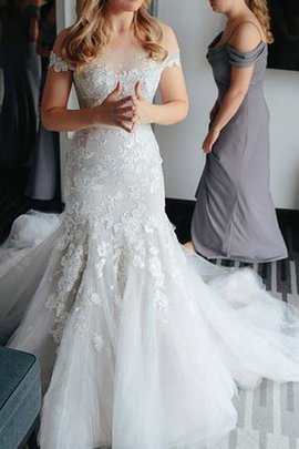 Robe de mariée moderne appliques de sirène avec manche épeules enveloppants epaule nue