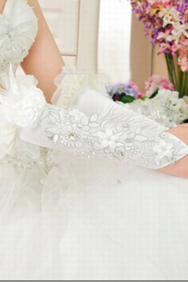 Énergique satin fleur 3d blanc chic | gants de mariée modernes - photo 2