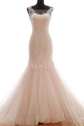 Robe de mariée delicat de traîne courte textile en tulle avec lacets encolure ronde