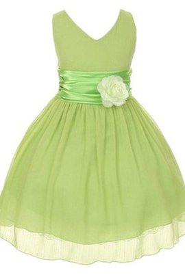 Robe de cortège enfant plissé v encolure en tulle avec fleurs manche nulle