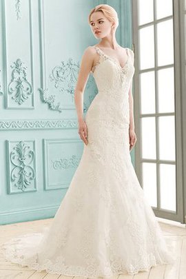 Robe de mariée romantique elégant appliques avec perle bandouliere spaghetti