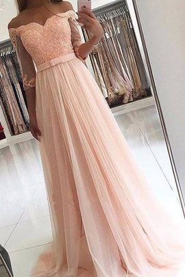 Robe de soirée de princesse de traîne courte ceinture epaule nue ligne a