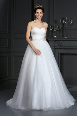 Robe de mariée naturel longue avec perle avec sans manches de traîne moyenne