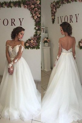 Robe de mariée naturel d'epaule ecrite a-ligne de traîne courte en organza