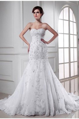 Robe de mariée de tour de ceinture en haute de sirène cordon avec perle en organza