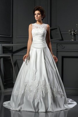 Robe de mariée naturel longue de col haut manche nulle en satin