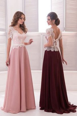 Robe de bal avec décoration dentelle avec manche courte ligne a de lotus avec chiffon