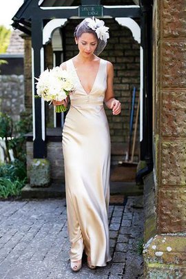 Robe de mariée naturel maillot avec sans manches de traîne courte v encolure