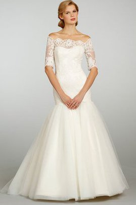 Robe de mariée charmeuse textile en tulle en 3/4 manche avec zip ligne a