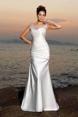 Robe de mariée longue col u profond appliques avec perle en plage