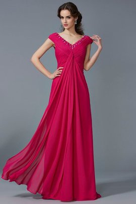 Robe de soirée en chiffon jusqu'au sol de princesse avec perle v encolure