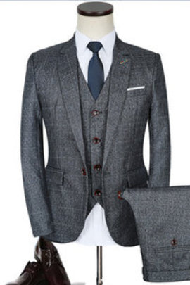 3 pièces veste + pantalon + gilet hommes marié plaid gris costumes