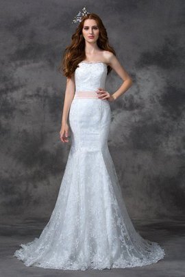 Robe de mariée naturel longue ceinture avec sans manches décolleté dans le dos