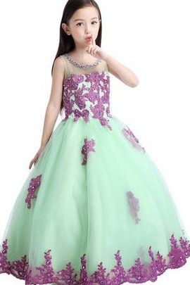 Robe de cortège enfant appliques avec cristal a-ligne manche nulle de mode de bal