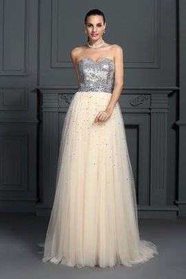 Robe de soirée longue avec perle avec sans manches a-ligne col en forme de cœur