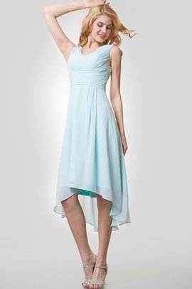 Robe demoiselle d'honneur plissage ruché col en v foncé en chiffon avec sans manches