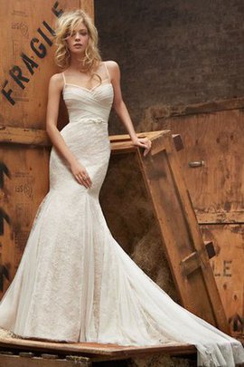 Robe de mariée avec nœud à boucles de traîne courte manche nulle de sirène en chute