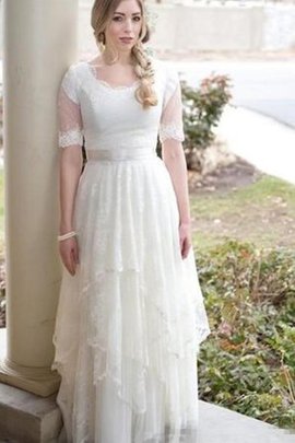 Robe de mariée plissé avec manche courte de lotus longueur au ras du sol encolure ronde