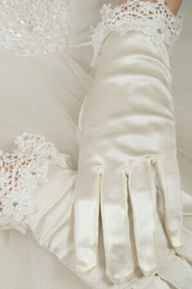 Parfait taffetas de luxe avec cristal blanc gants de mariée de luxe