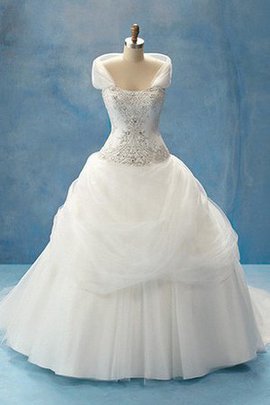 Robe de mariée longue solennelle de col carré longueur au ras du sol avec perle