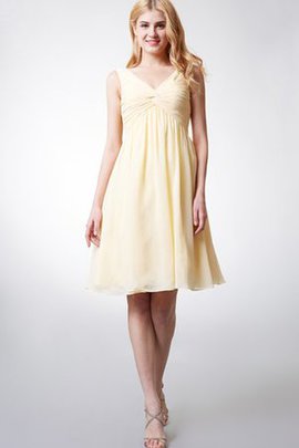 Robe demoiselle d'honneur au niveau de genou ruché de col en v ligne a avec sans manches