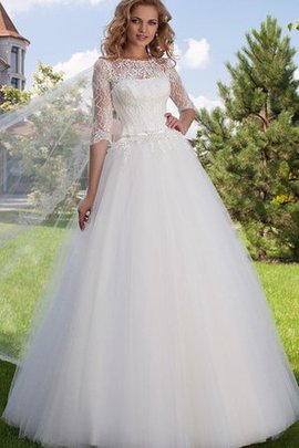 Robe de mariée au niveau de cou de traîne courte en tulle avec manche 1/2 cordon