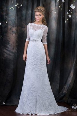 Robe de mariée plissé longue modeste de fourreau en 1/2 manche