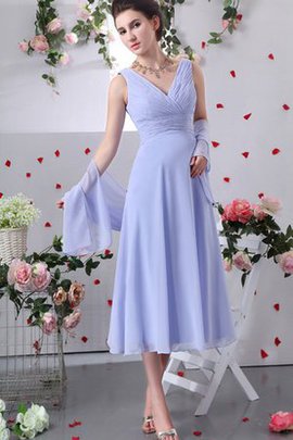 Robe mère de mariée ligne a jusqu'au mollet v encolure croisade ruché