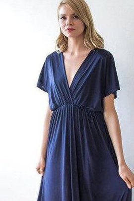 Robe demoiselle d'honneur chic avec ruban v encolure avec manche courte ruché