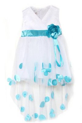 Robe de cortège enfant avec fleurs ligne a manche nulle haut bas croisade