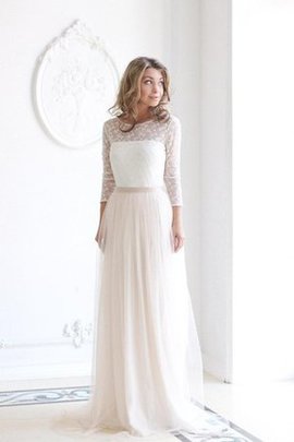 Robe de mariée plissage sage longue col u profond avec décoration dentelle