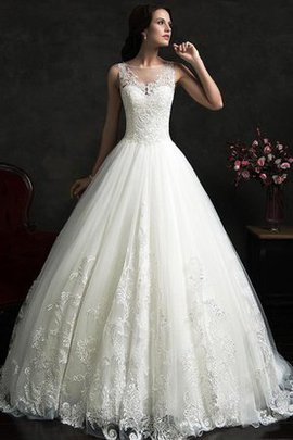 Robe de mariée plissage intemporel decoration en fleur textile en tulle a-ligne