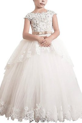 Robe de cortège enfant naturel de mode de bal en tulle avec fleurs encolure ronde