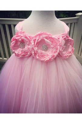 Robe de cortège enfant plissage de tour de ceinture empire avec fleurs en tulle de lotus