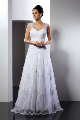 Robe de mariée ligne a de traîne moyenne de princesse appliques larges bretelles