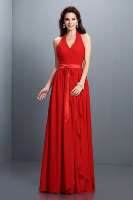 Robe demoiselle d'honneur plissage longue au drapée a-ligne avec chiffon