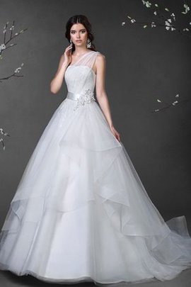 Robe de mariée avec gradins cordon d'épaule asymétrique manche nulle en tulle