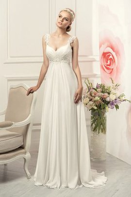 Robe de mariée longue a-ligne cordon avec perle ruché