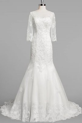 Robe de mariée naturel avec manche 3/4 de sirène de traîne moyenne manche nulle