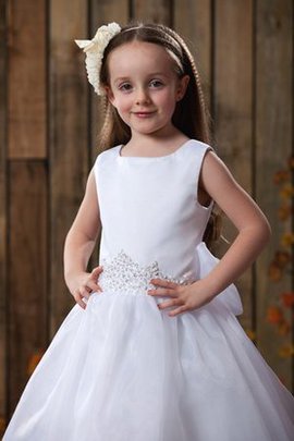 Robe de cortège enfant avec fleurs avec nœud à boucle de col carré avec perle a-ligne