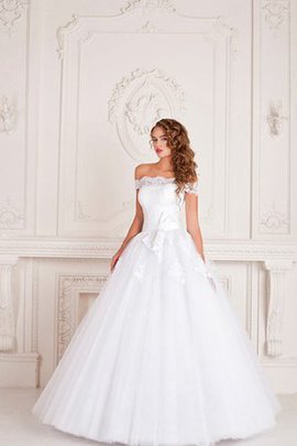 Robe de mariée avec perle encolure ronde cordon de traîne courte en chiffon