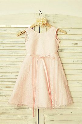 Robe de cortège enfant naturel a-ligne manche nulle avec ruban avec fleurs