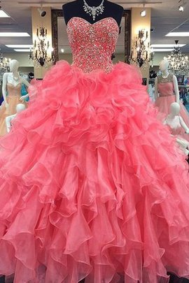 Robe de quinceanera jusqu'au sol col en forme de cœur avec perle manche nulle en organza