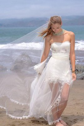 Robe de mariée transparent manche nulle avec zip ruché avec décoration dentelle