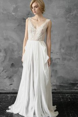 Robe de mariée charmeuse avec chiffon col en v foncé longueur au niveau de sol ligne a