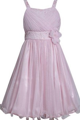 Robe de cortège enfant avec sans manches en tulle a-ligne avec fleurs