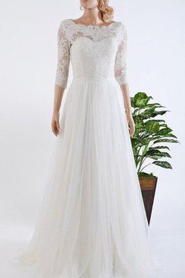 Robe de mariée delicat ligne a col en bateau en 3/4 manche en dentelle