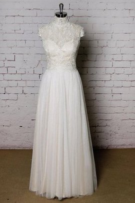 Robe de mariée naturel plissé de col haut longueur au niveau de sol fermeutre eclair