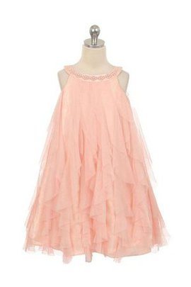 Robe de cortège enfant naturel en tulle de lotus avec perle col u profond